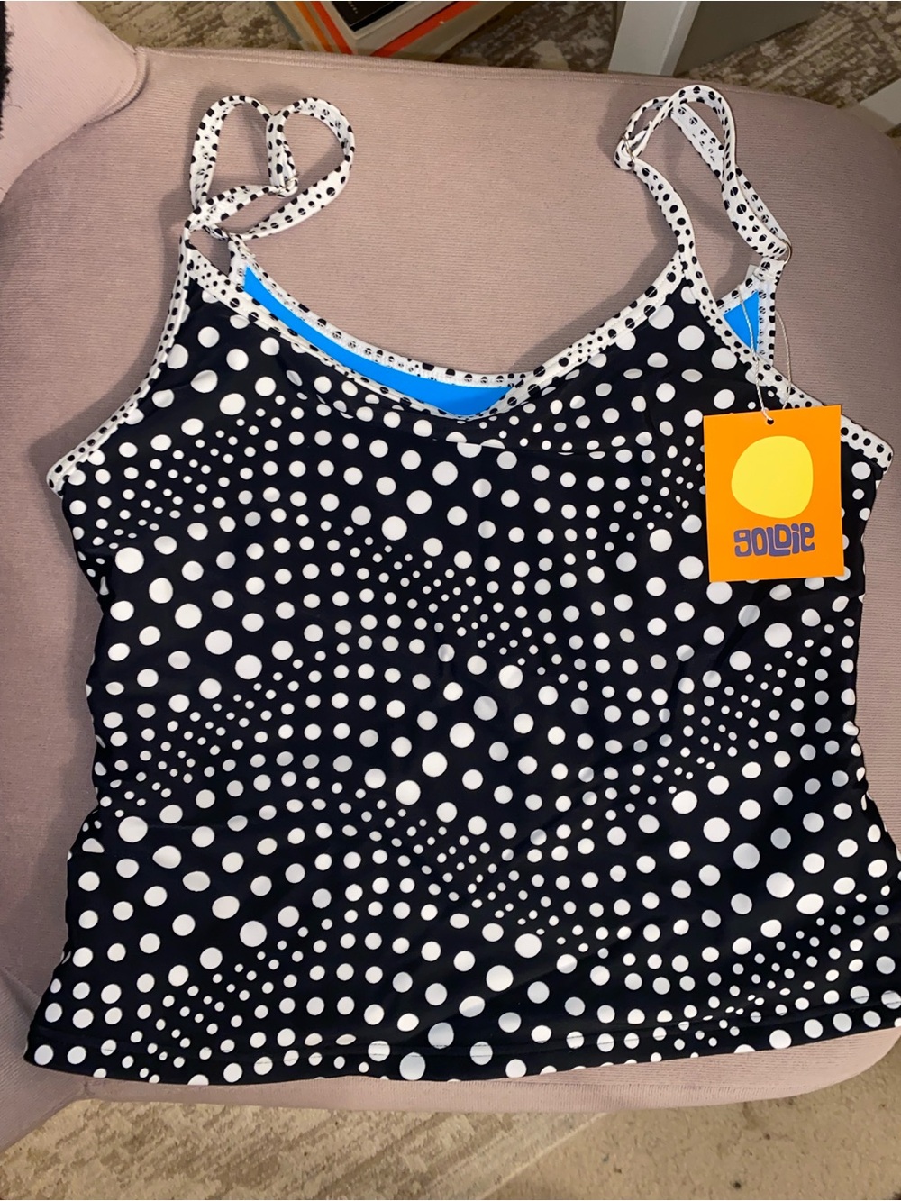 Goldie Swim Marco Island Black & White Polka Dot Tankini TOP ONLY - Picture 3 of 5